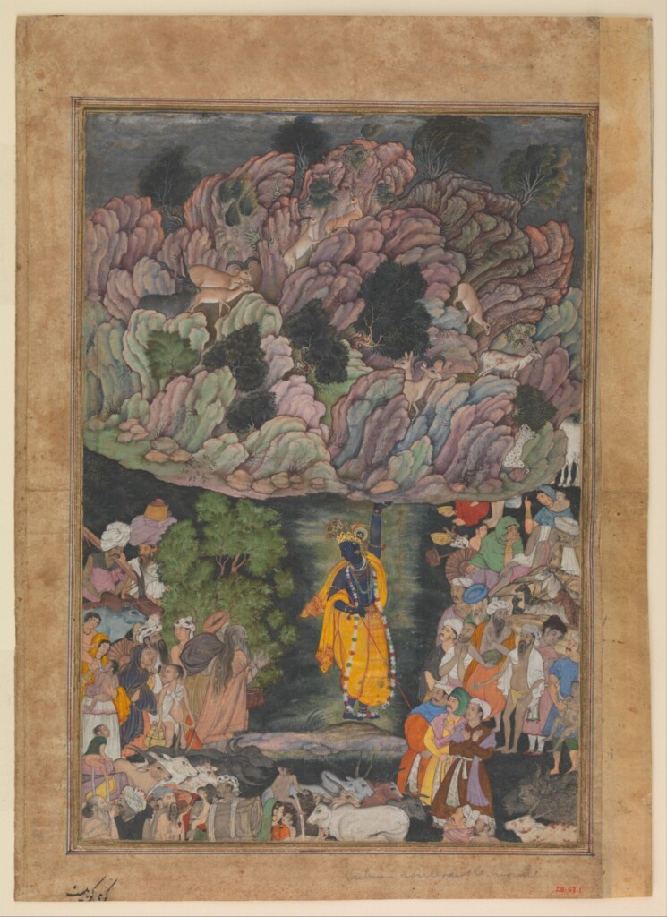 Premchand – "Krishna Holds Up Mount Govardhan to Shelter the Villagers of Braj", Folio from a Harivamsa (The Legend of Hari (Krishna))